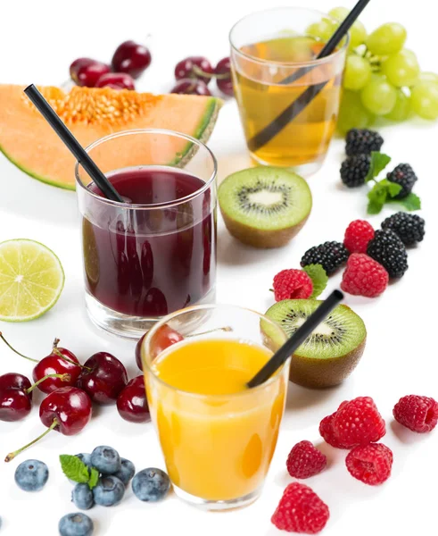 Färsk Detox Juice Glas Med Dricka Halmstrån Och Frukter Bär — Stockfoto