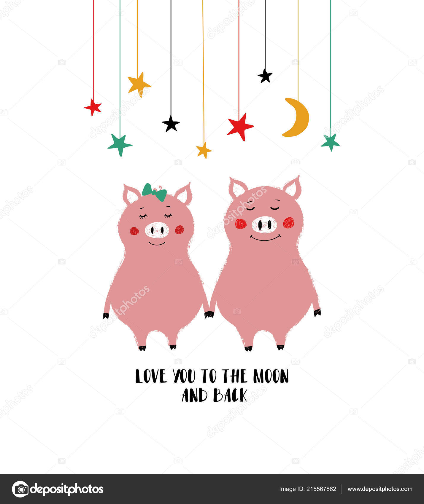 Casal Porcos Engraçados Mãos Dadas Amo Cartão Com Frase Amo