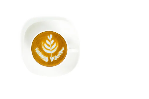 Beyaz arka planda bir fincan lale latte sanat kahvesi.