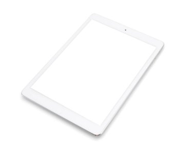Beyaz arka plan üzerinde beyaz tablet bilgisayarda