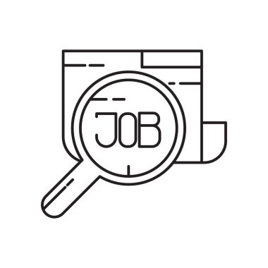 İş arama simge vektör web ve mobil uygulaması tasarım, iş arama logo kavramı için izole üzerinde beyaz arka plan