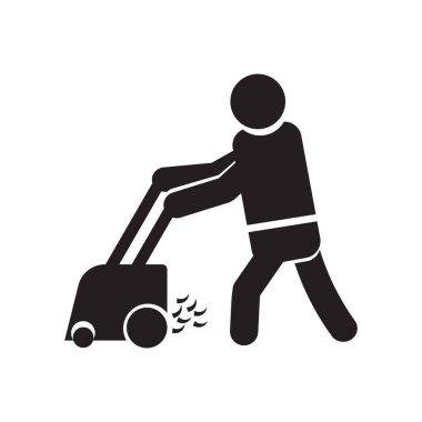 Web ve mobil uygulaması tasarım, biçme ot logo kavramı kişi için beyaz arka plan üzerinde izole ot simge vektör biçme kişi