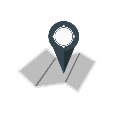 Harita simgesi üzerinde izole beyaz arka plan web ve mobil uygulaması tasarımı, harita logo kavramı için vektör