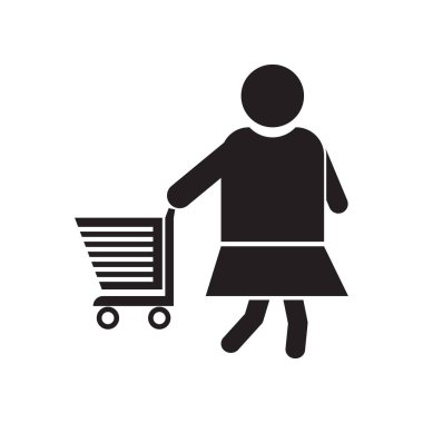 Kadın alışveriş sepeti logo kavramı ile web ve mobil uygulaması tasarımı, beyaz arka plan üzerinde alışveriş sepeti simge vektör kadınla izole