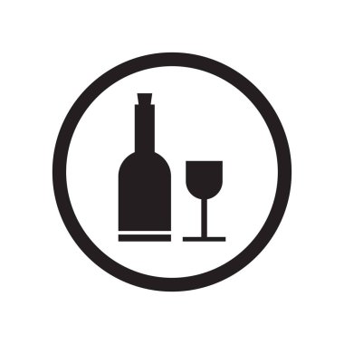 Web ve mobil uygulaması tasarım, şarap şişe ve cam işareti logo kavramı için beyaz arka plan üzerinde izole şarap şişe ve cam işareti simge vektör