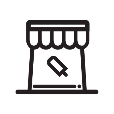 Açık store tente simgesi ile vektör web ve mobil uygulaması tasarım, açık store tente logo kavramı ile izole üzerinde beyaz arka plan