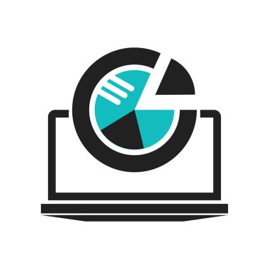 Dizüstü bilgisayar analizi simge vektör web ve mobil uygulaması tasarımı, Laptop analiz logo kavramı üzerinde izole beyaz arka plan