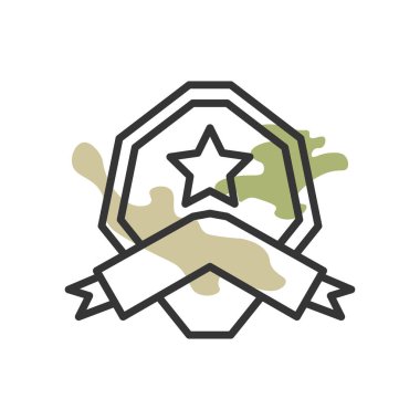 Rozet simge vektör web ve mobil uygulaması tasarımı, rozet logo kavramı için izole üzerinde beyaz arka plan