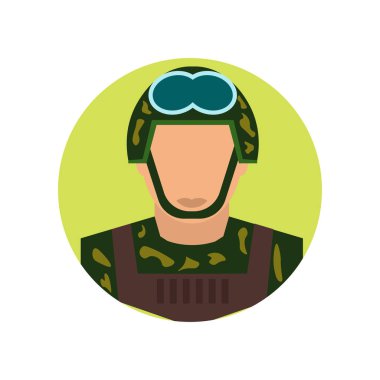 Asker simge vektör web ve mobil uygulaması tasarımı, asker logo kavramı için izole üzerinde beyaz arka plan