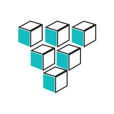 Küp grafik kareler simgesinin üzerinde izole beyaz arka plan web ve mobil uygulaması tasarım, küp grafik kareler logo kavramının için vektör