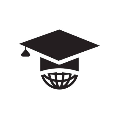 Uluslararası lisansüstü simge vektör web ve mobil uygulaması tasarımı, uluslararası yüksek lisans logo kavramı için izole üzerinde beyaz arka plan