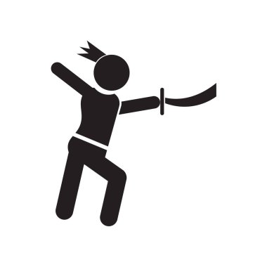 Bir kılıç logo kavramı ile oryantal adam web ve mobil uygulaması tasarımı, beyaz arka plan üzerinde bir kılıç simge vektör ile oryantal adam izole