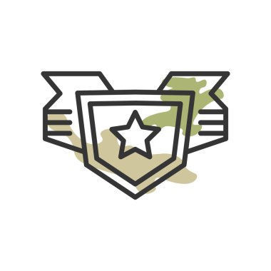 Rozet simge vektör web ve mobil uygulaması tasarımı, rozet logo kavramı için izole üzerinde beyaz arka plan