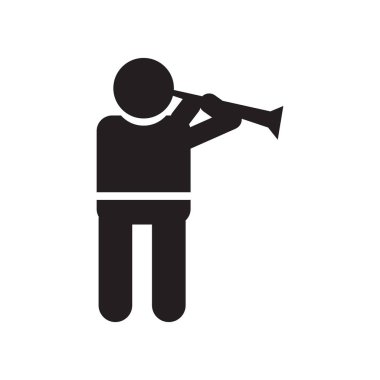 Bir flüt logo kavramı oynayan adam web ve mobil uygulaması tasarımı, beyaz arka plan üzerinde bir flüt simge vektör oynayan adam izole