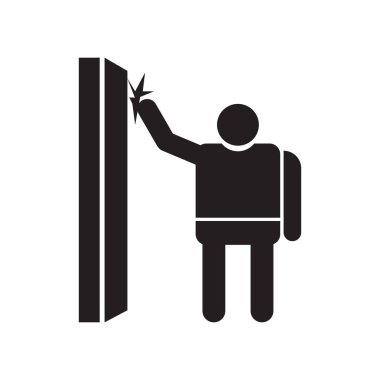 Adam kapıyı simge vektör çalıyor web ve mobil uygulaması tasarımı, beyaz arka plan üzerinde bir kapı logosu kavram çalıyor adam izole