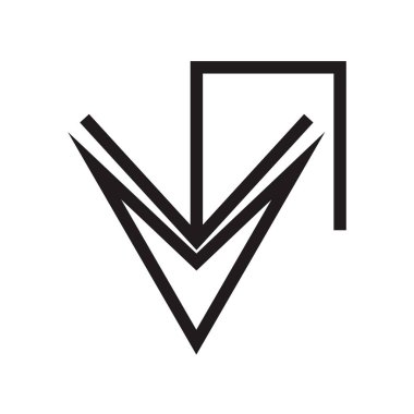 Ok simge vektör web ve mobil uygulaması tasarım, aşağı ok logo kavramı için beyaz arka plan üzerinde izole