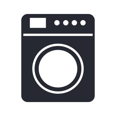 Çamaşır makinesi simge vektör web ve mobil uygulaması tasarımı, çamaşır makinesi logo kavramı üzerinde izole beyaz arka plan