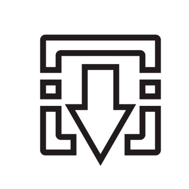 Ok simge vektör web ve mobil uygulaması tasarım, aşağı ok logo kavramı için beyaz arka plan üzerinde izole