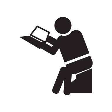 İzole simge vektör web ve mobil uygulaması tasarımı, beyaz arka plan üzerinde oturan adam logo kavramı okuma okuma oturma adam