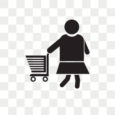 Alışveriş sepeti vektör simge kadınla şeffaf arka plan üzerinde kadın alışveriş sepeti logo kavramı ile izole.