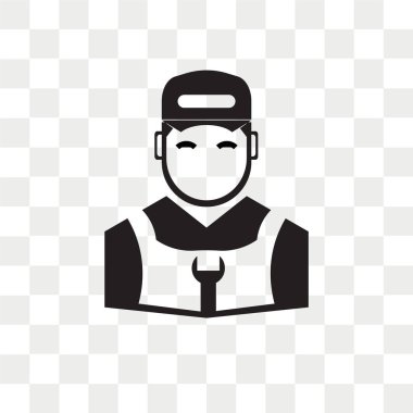 Saydam arka plan üzerinde makinist logo kavramı izole mekanik vektör simgesi