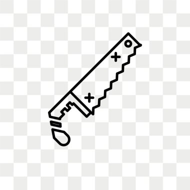 Saydam arka plan üzerinde el testeresi logo kavramı izole el testeresi vektör simgesi