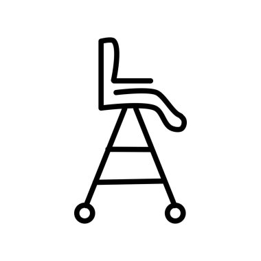 Beyaz arka planda, mama sandalyesi şeffaf işareti, doğrusal ve kontur öğeleri anahat tarzı izole sandalyesi simge vektör