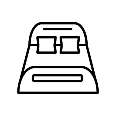 Beyaz arka planda, Çift Kişilik Yatak şeffaf işareti, doğrusal ve kontur öğeleri anahat tarzı izole Çift Kişilik Yatak simge vektör