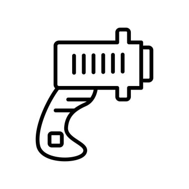 Beyaz arka planda, barkod tarayıcı şeffaf işareti, doğrusal ve kontur öğeleri anahat tarzı izole barkod tarayıcı simge vektör