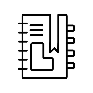 Beyaz arka planda, defter şeffaf işareti, doğrusal ve kontur öğeleri anahat tarzı izole defter simge vektör