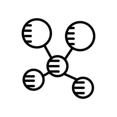 Beyaz arka planda, molekül şeffaf işareti, doğrusal ve kontur öğeleri anahat tarzı izole molekül simge vektör