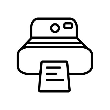 Beyaz arka planda, Polaroid fotoğraf makinesi şeffaf işareti, doğrusal ve kontur öğeleri anahat tarzı izole Polaroid fotoğraf makinesi simge vektör