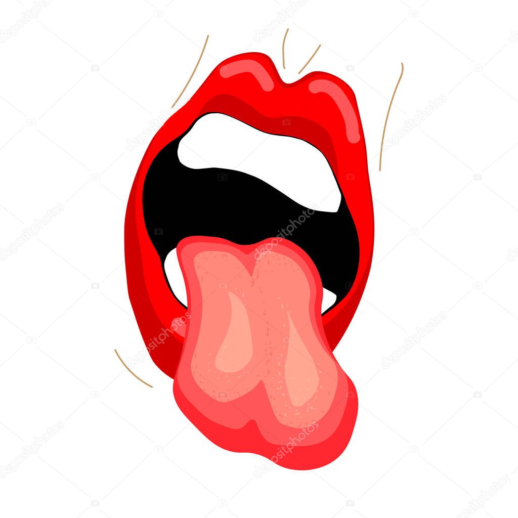 Mouth expressions vector, cute cartoon facial gestures with pouting lips smiling sticking out tongue illustration