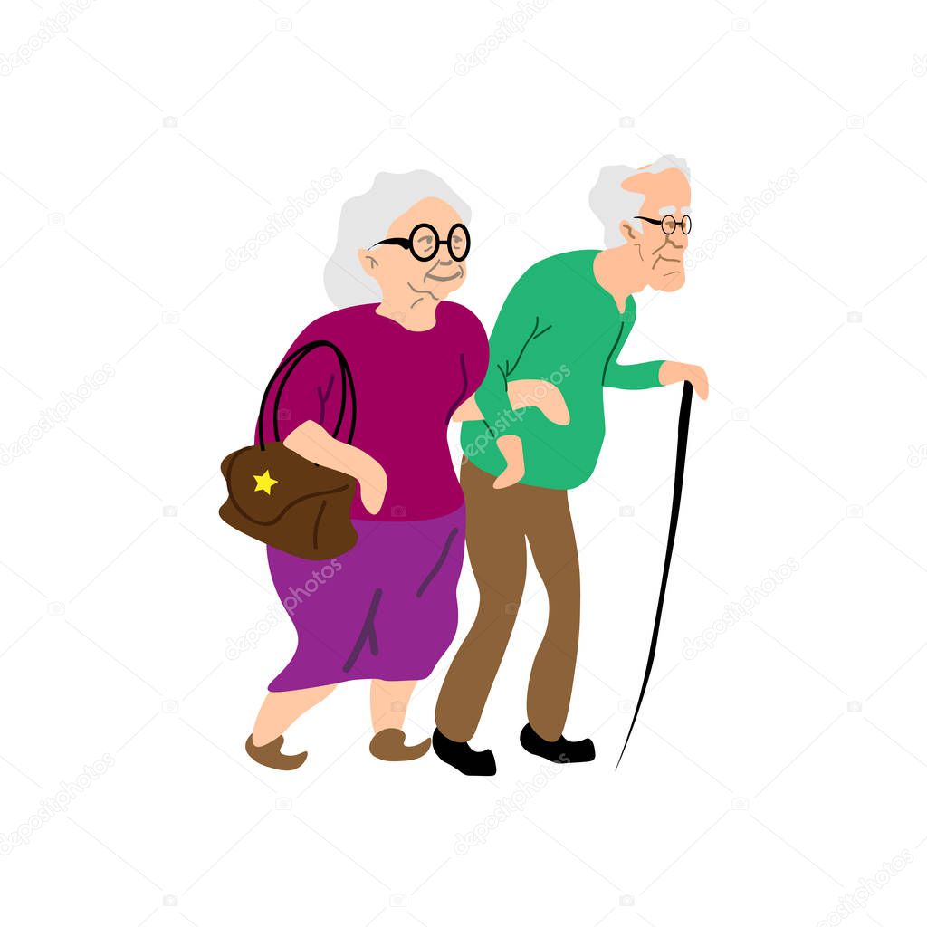 Healthy active lifestyle retiree for grandparents. Elderly people characters. Grandparents family isolated on white background Vector illustration