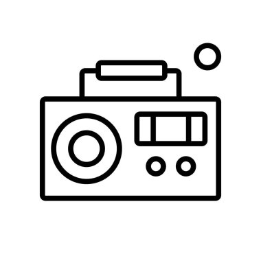 Beyaz arka planda, Boom Box şeffaf işareti, doğrusal ve kontur öğeleri anahat tarzı izole müzik setini simge vektör