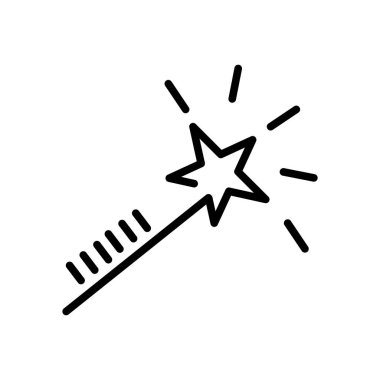 Sihirli değnek simge vektör izole üzerinde beyaz arka plan, sihirli değnek şeffaf işareti, doğrusal ve kontur öğeleri anahat tarzı