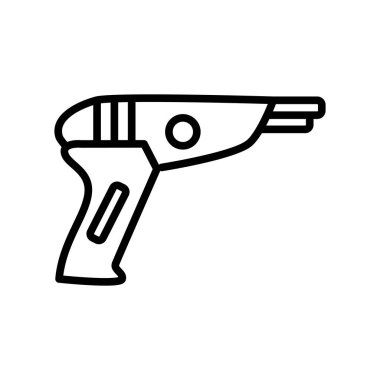 Beyaz arka planda, Blaster şeffaf işareti, doğrusal ve kontur öğeleri anahat tarzı izole blaster simge vektör