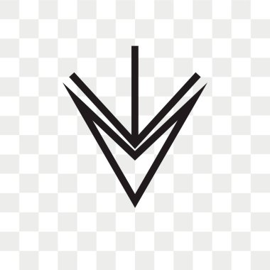 Saydam arka plan üzerinde aşağı izole ok vektör simgesi 