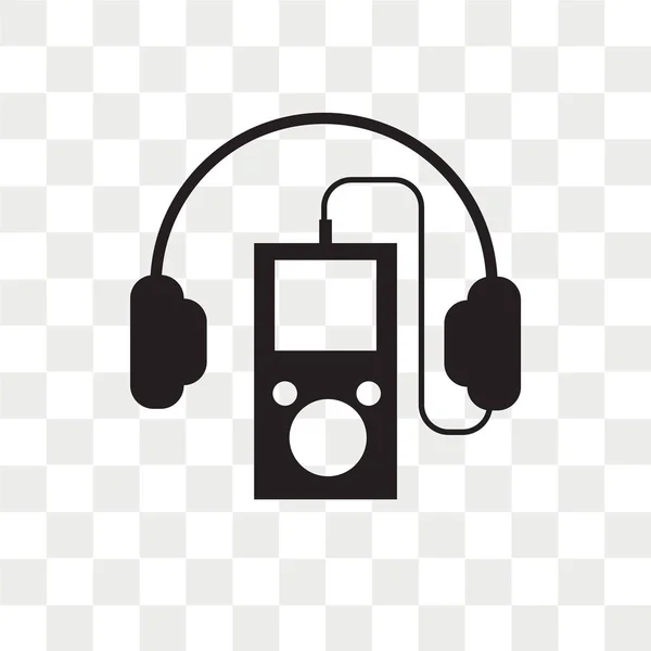 Mp3 player with headphones vector icon isolated on transparent b — Stock Vector