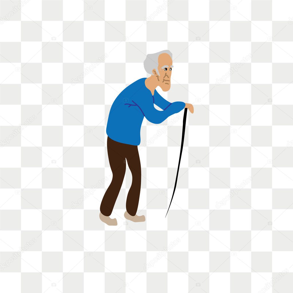 Old man walking with stick. full length grandfather on white background cute grandpa, happy family concept, flat cartoon de vector icon isolated on transparent background, Old man walking with stick. 