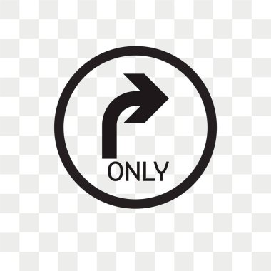 Doğru yönde vektör simgesi üzerinde şeffaf arka plan izole, 