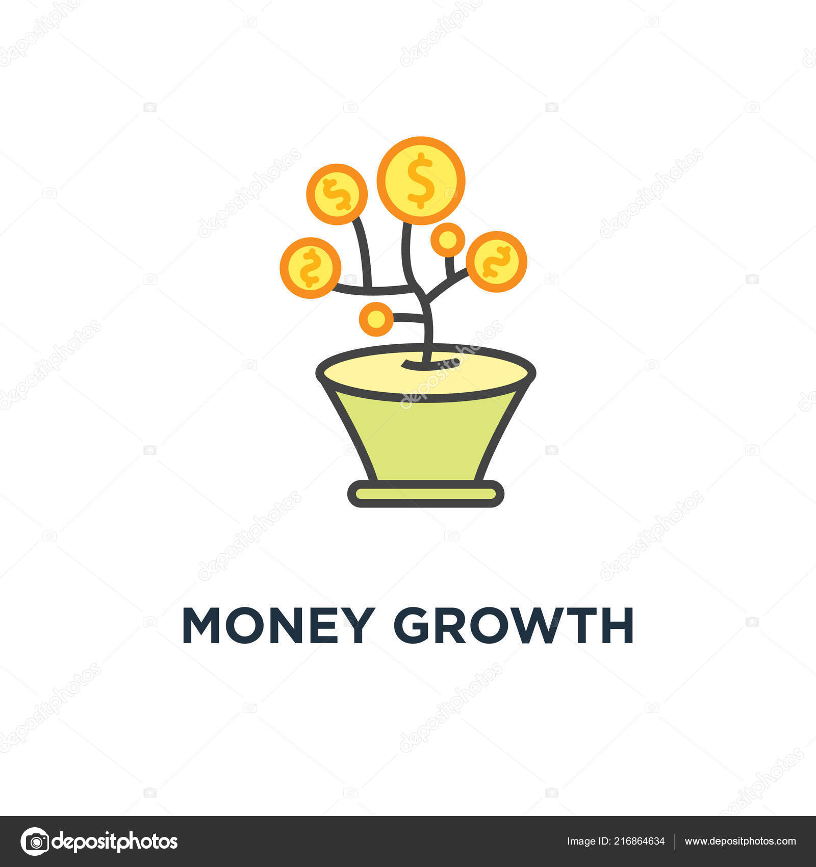 Money Growth Icon Cute Cartoon Happy Money Tree Gold Dollar Stock - money growth icon cute cartoon happy money tree gold dollar stock vector