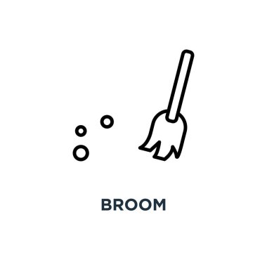 Süpürge simgesi. Doğrusal basit eleman illüstrasyon. Süpürme süpürge anahat simgesi tasarım kavramı, vektör logo çizim. Mobil ve web için kullanılabilir.