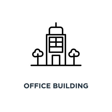 Office bina simgesini. Doğrusal basit eleman illüstrasyon. İş Merkezi kule kavramı anahat simgesi tasarım, vektör logo çizim. Mobil ve web için kullanılabilir.