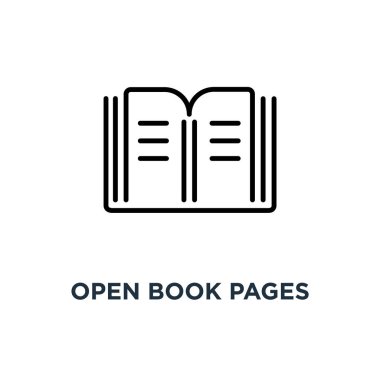 Açık kitap sayfaları simgesi. Doğrusal basit eleman illüstrasyon. Kütüphane Okuma kavramı anahat simgesi tasarım, vektör logo çizim. Mobil ve web için kullanılabilir.