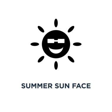 Güneş yüzü güneş gözlüğü simgesi olan yaz. Basit öğe örnek. Güneş gözlük emoji katı kavramı sembol tasarımı, logo illüstrasyon vektör. Mobil ve web için kullanılabilir.