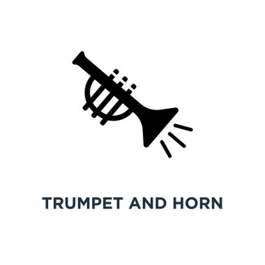 Trompet ve boynuz müzik aletleri simgesi. Basit öğe örnek. Trompet ve boynuz müzik aletleri konsept sembol tasarımı, vektör logo çizim. Mobil ve web için kullanılabilir.