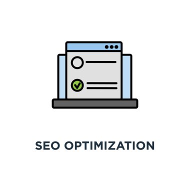 SEO Optimizasyon simgesi, serp, arama motoru optimizasyonu tasarım, konsept tarayıcı penceresi ve sıralama siteleri web arama motorunun arama sonuçlarında ilk etapta sembolü