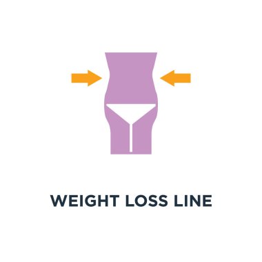 kilo kaybı satırı simgesi. Fitness ve spor kavramı sembol tasarımı, kaset işareti grafik, ölçme ile ince vücut sağlıklı beslenme eps 10 vektör çizim