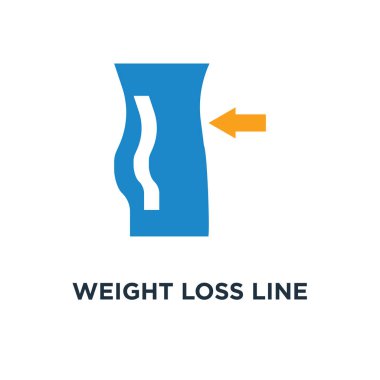 kilo kaybı satırı simgesi. Fitness ve spor kavramı sembol tasarımı, kaset işareti grafik, ölçme ile ince vücut sağlıklı beslenme eps 10 vektör çizim